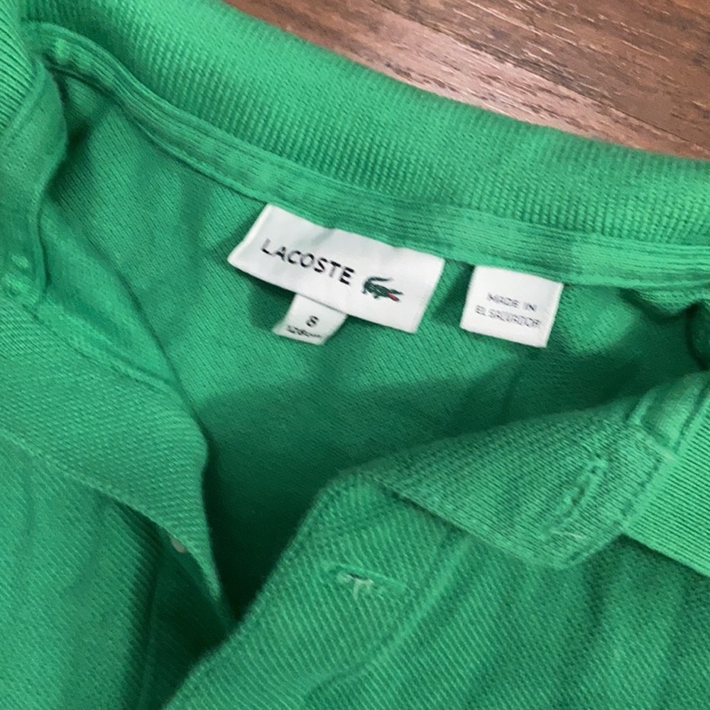 LACOSTE Green Pique Polo shirt top BOYS SZ 8 - Picture 3 of 5